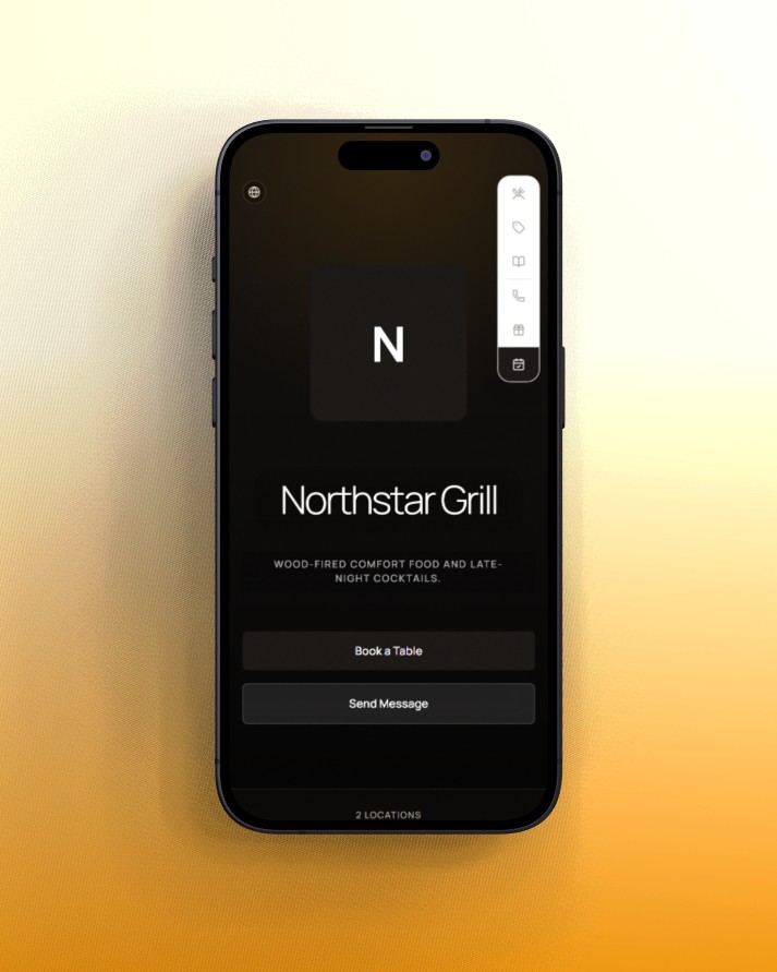 Northstar Grill venue website displayed on a phone
