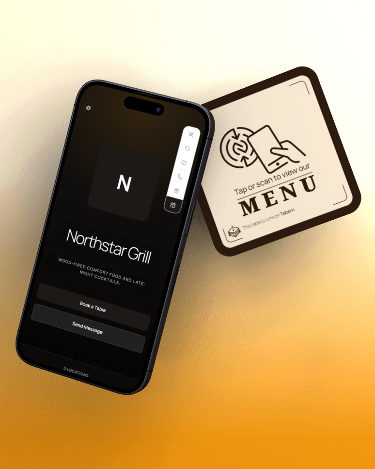 Northstar Grill website beside a tap or scan menu card
